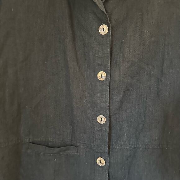 Clio 100% Linen Minimalist Lagenlook Coastal Grandma Button Down Top Large - Picture 7 of 9